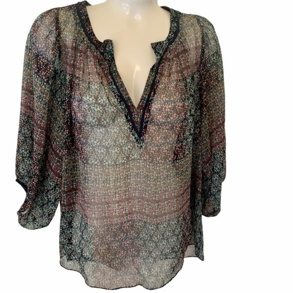 Anthropologie Maeve Sheer Floral Blouse Size S